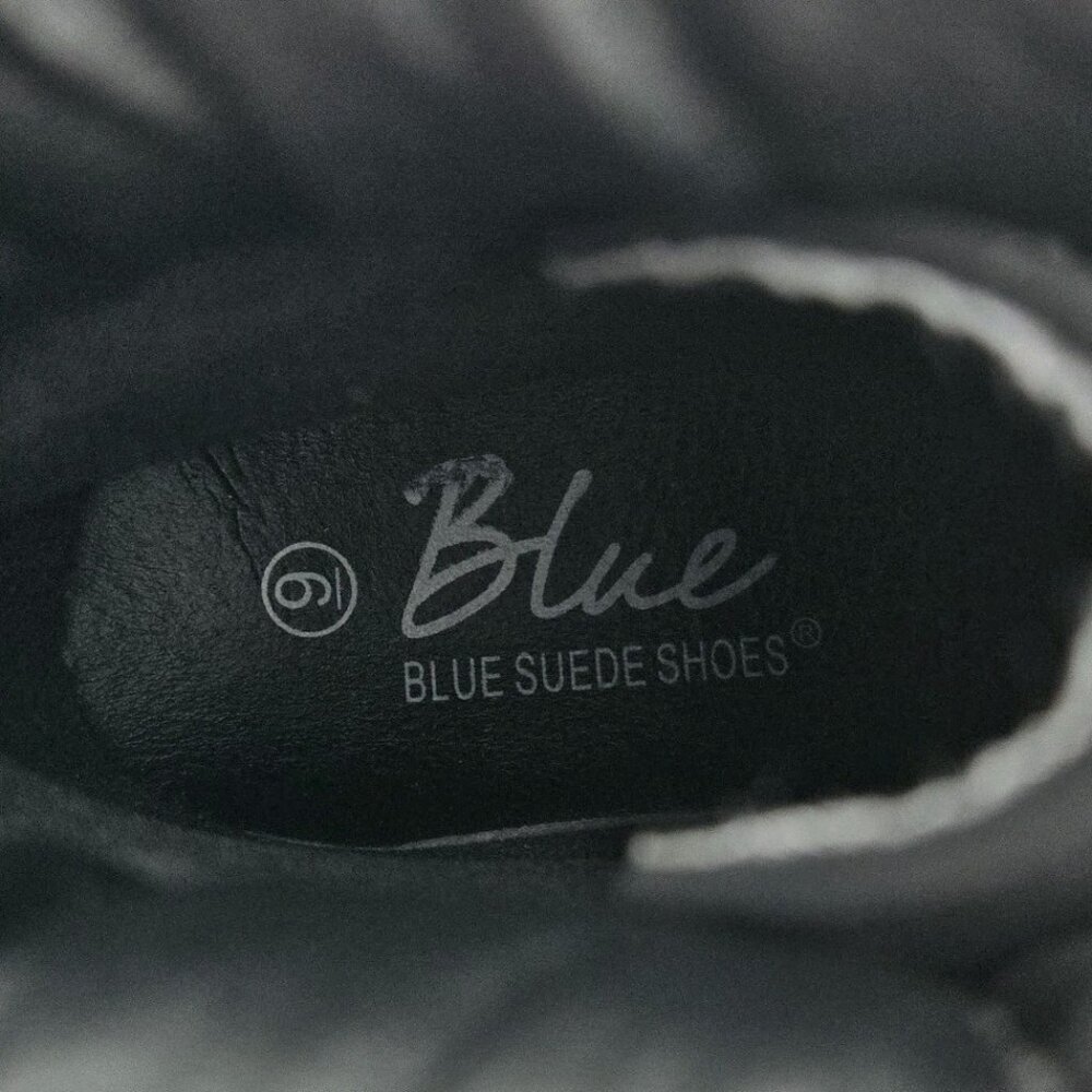 Blue Suede Shoes Boots Womens Black Lace up Faux Suede‎ Size 9 EUC Knit Trim - Picture 7 of 7